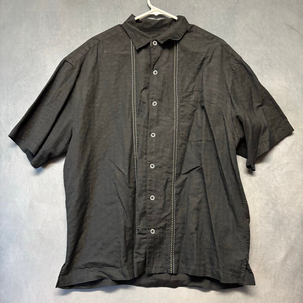Pronto Uomo Linen Blend Camp Shirt XL Black Short Sleeve Button Front Beachy